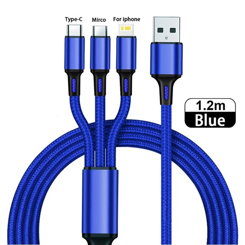3in1 Data USB Cable for iPhone Fast Charger Charging Cable For Android phone type c xiaomi huawei Samsung Charger Wire For iPad