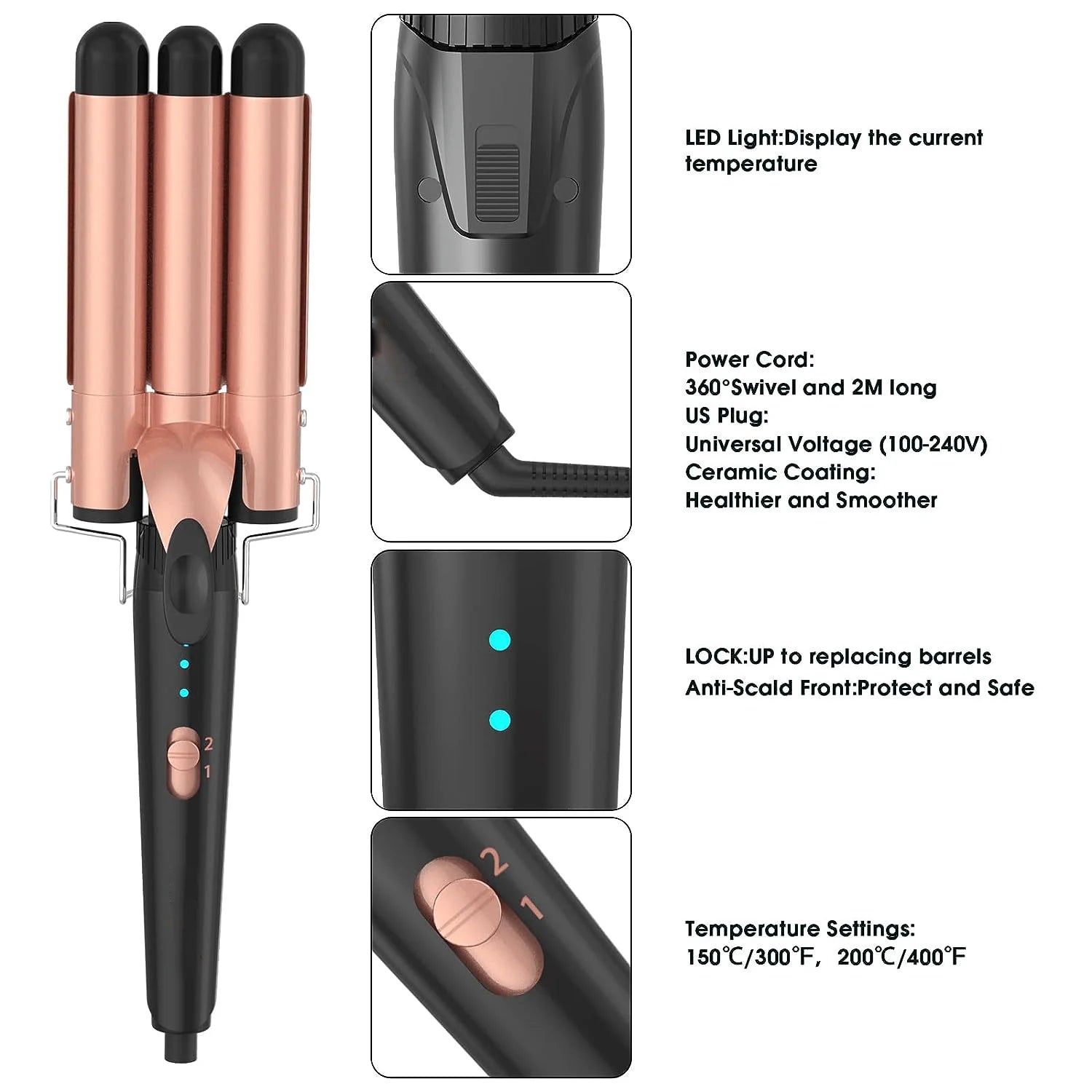 5 in 1 Hair Curlers Set with Curling Brush, 0.35”-1.25” Hair Curler Wand for Hairstyle and Heat Resistant Gloves and Hair Clip