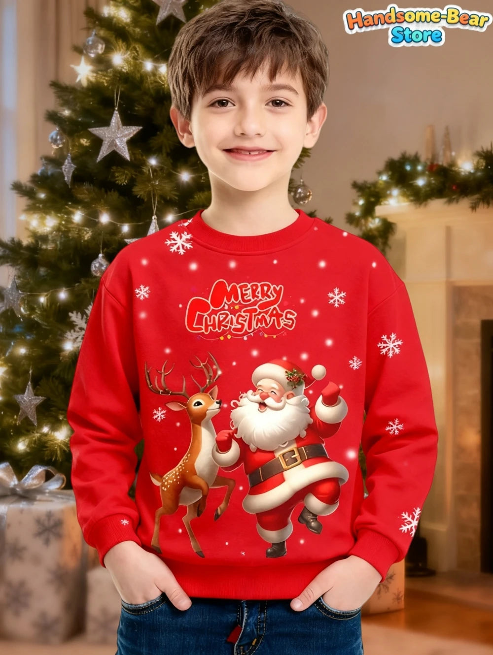 Children's Hoodies Santa Claus Christmas Print Girl Clothes Cute Cartoon Pullover Sweatshirt Casual Loose Children's Clothing