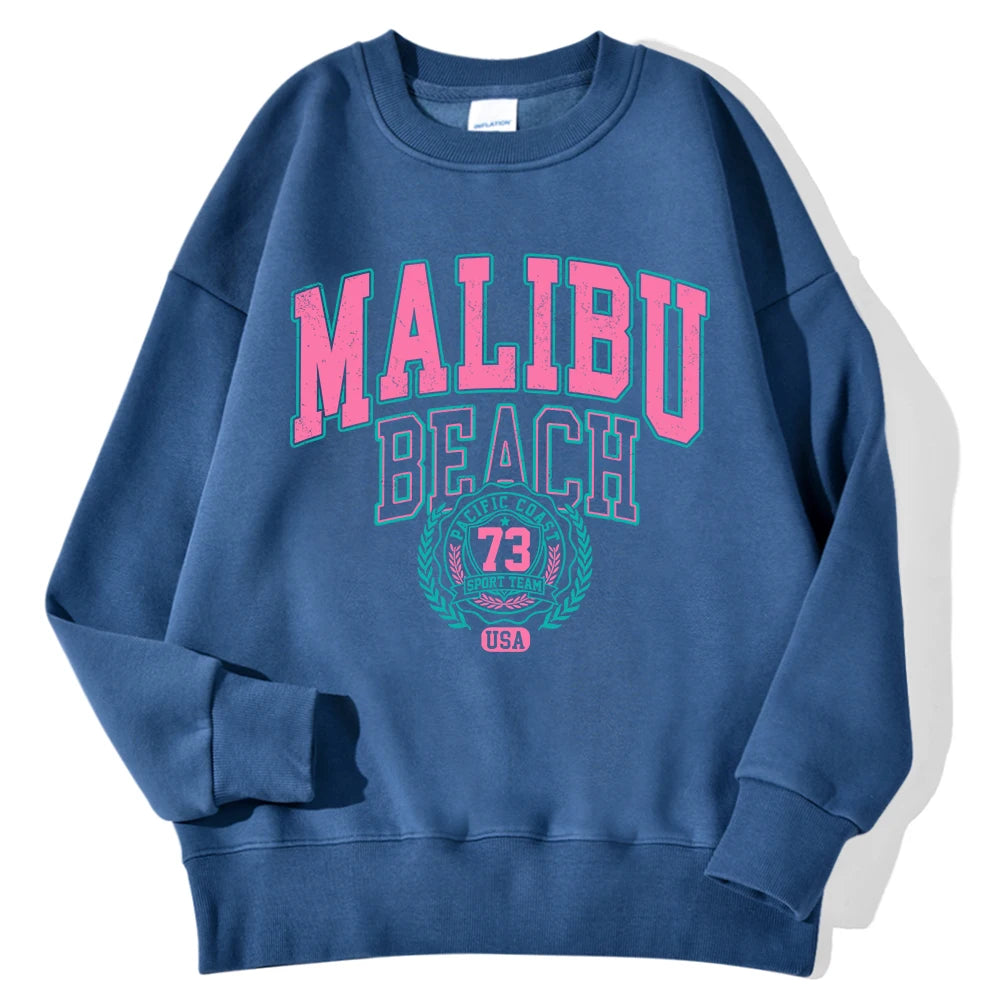 New York California Malibu Letter Sweatshirts Winter Women Casual Loose Hoodie Fleece Warm Crewneck Pullover Comfortable Clothes
