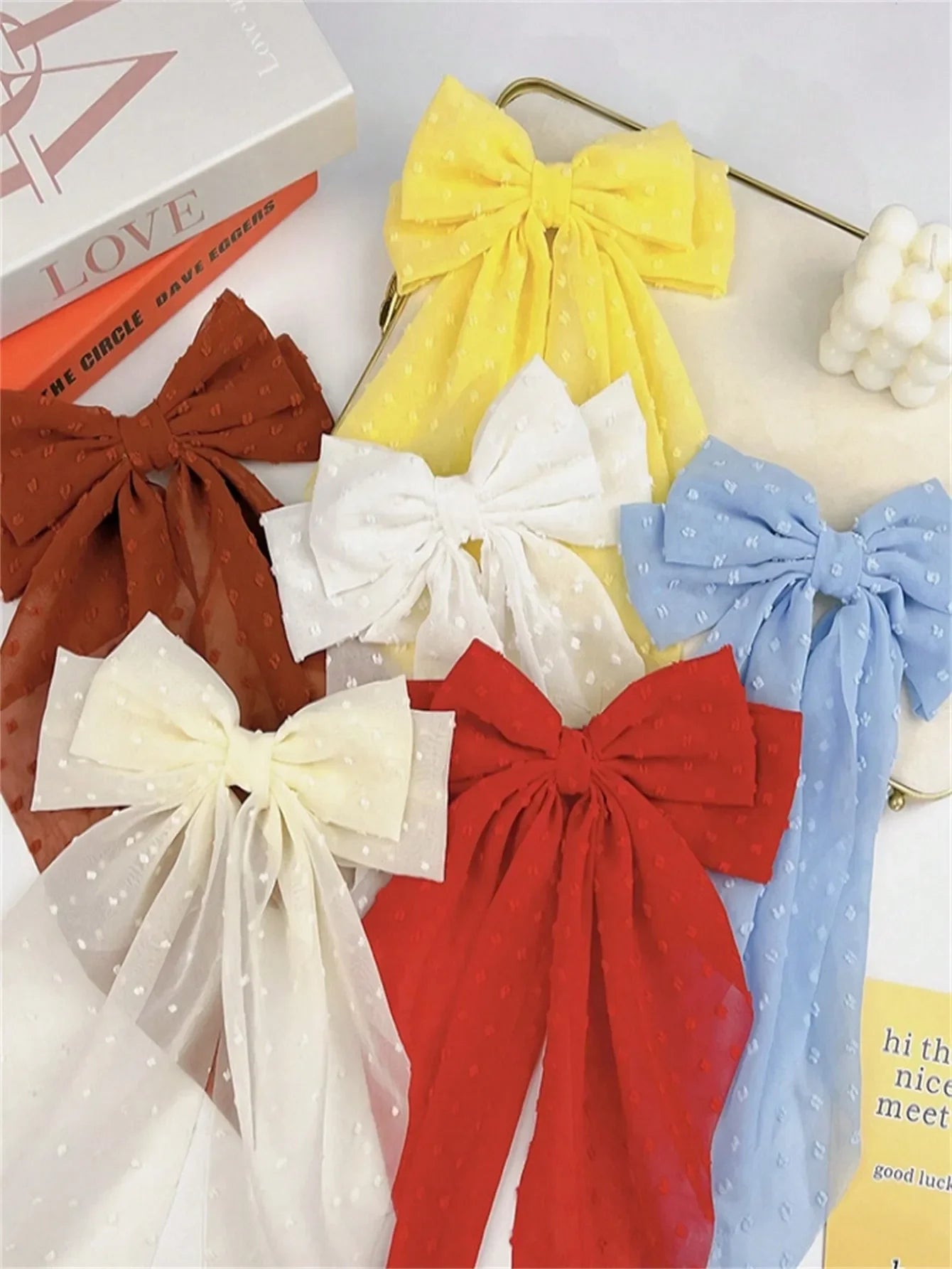 6 spring clip streamers bow hair clips for women