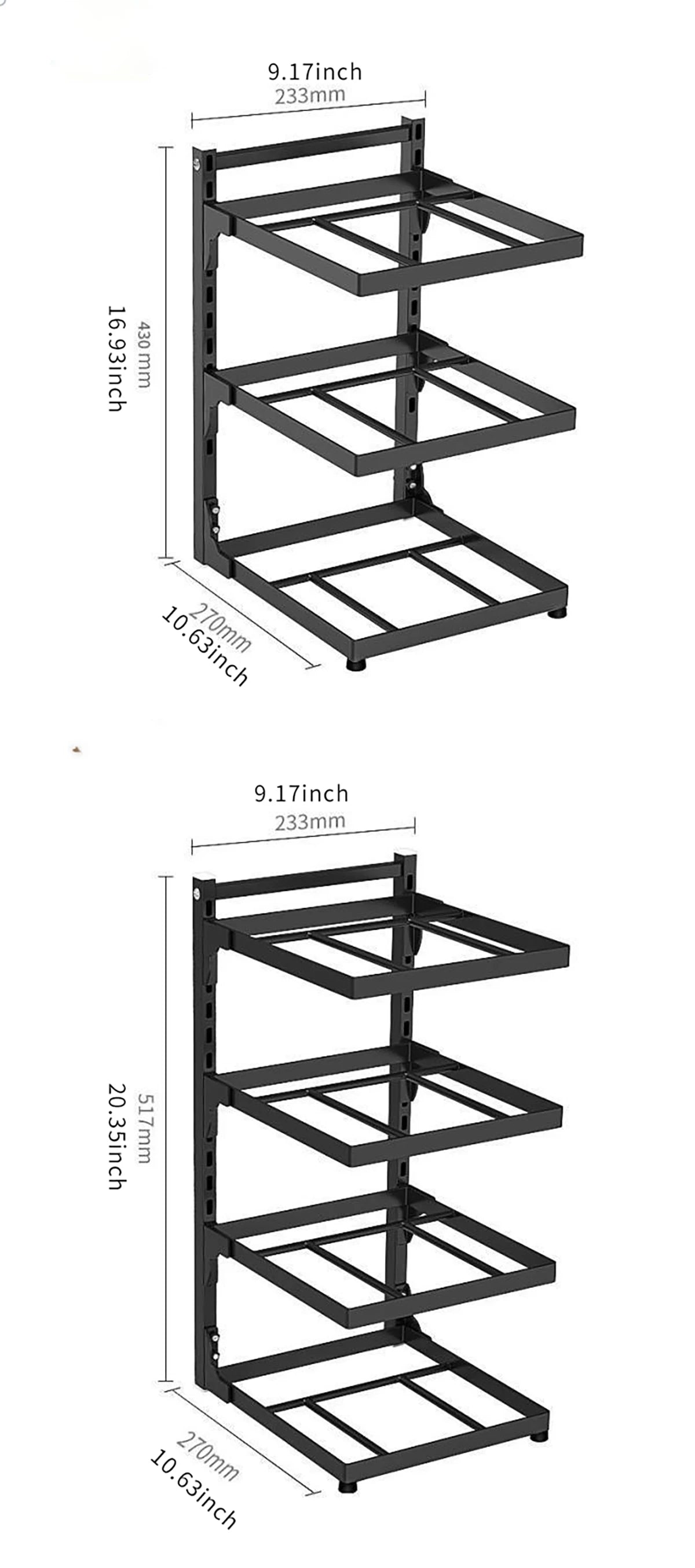 Kitchen Shelf Space-saving Kitchenware Storage Rack Adjustable Pot Rack 2-4 Tiers Under Sink/Corner Applicable
