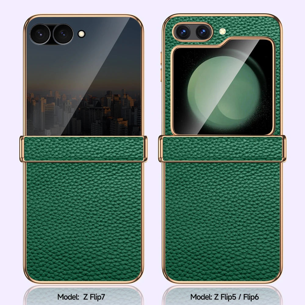 LANGSIDI Brand For samsung Galaxy Z flip 7 FE 6 5 flip7 Luxury Genuine Leather Hinge Protection Case Ultra-Thin Shockproof cover