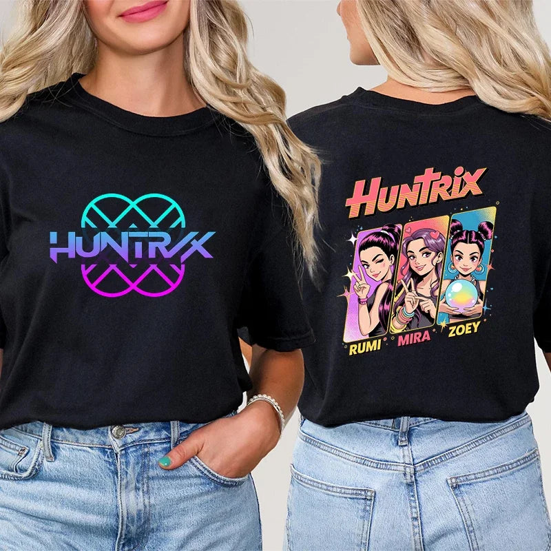 Kpop Demon Hunter HuntrX Print T-Shirts Korean Anime Tshirts Women Clothes Fashion Harajuku Kawaii T-shirt Women's Y2K Clothing