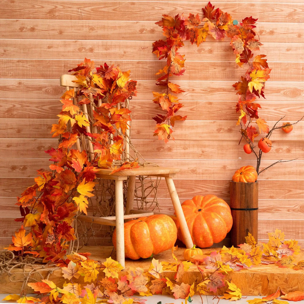 2M Artificial Maple Leaf Garland Autumn Leaves Fake Plant Vine for Fall Festival Wedding Halloween Thanksgiving Room Table Decor