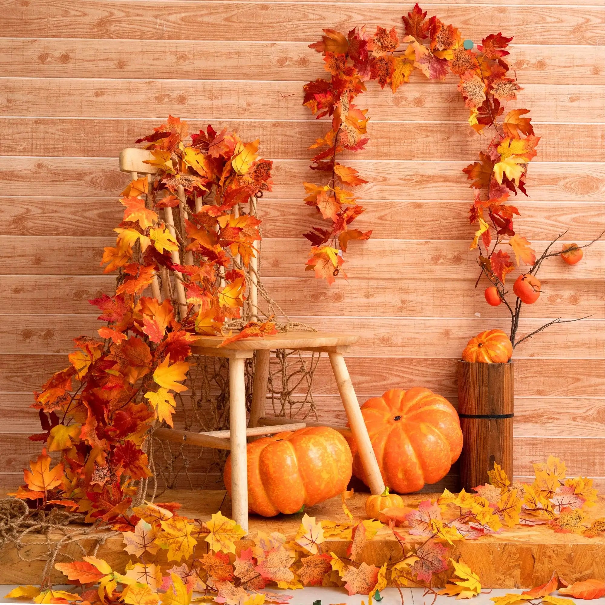 2M Artificial Maple Leaf Garland Autumn Leaves Fake Plant Vine for Fall Festival Wedding Halloween Thanksgiving Room Table Decor