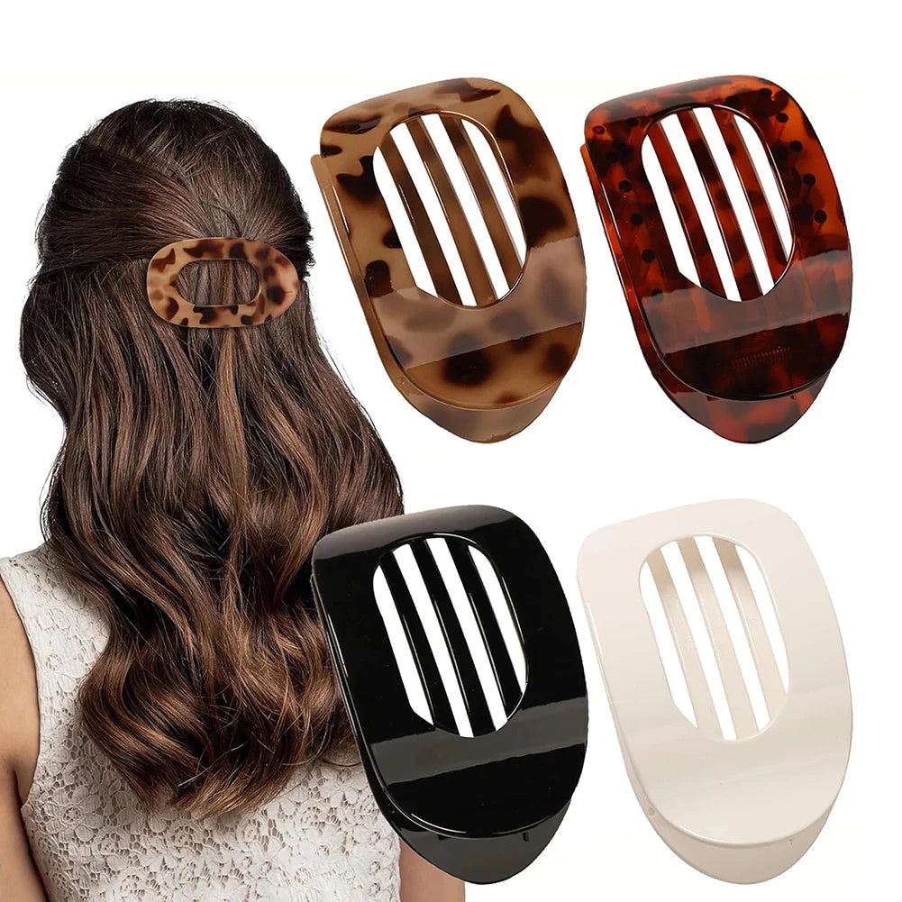 4 PCS Flat Hair Clips, Round Lay Down Hair Claw Clips for Women Girls, Comfortable Curved Flat Clips for Thick Thin Hair