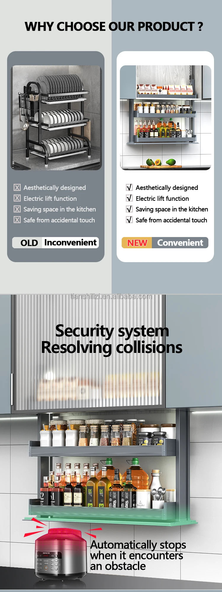 Wholesaler Electric Kitchen Cabinet Design Customized Smart Lift Kitchen Storage 3 Layers Automatic Lift Basket Cabinet