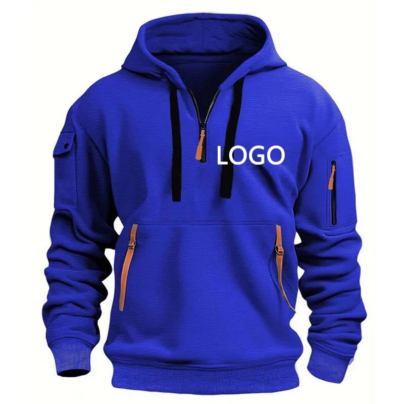 New Customized Shoulder Drop Hoodies Men Leisure Sport Multi Zipper Arm Pocket Loose Sweatshirts Fashion Hoody Jacket Pullover
