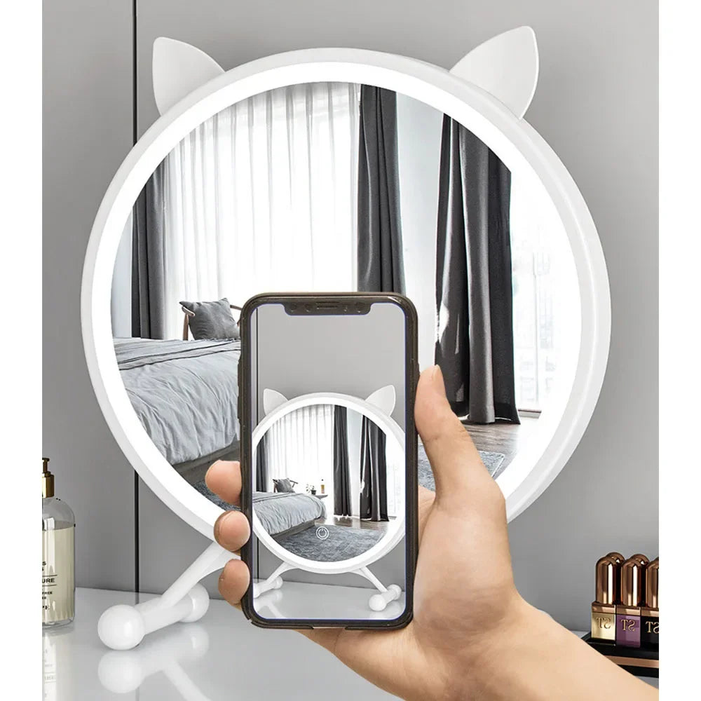 Desktop Smart LED Makeup Mirror with Light Home Bedroom Dressing Table Mirror Student Dormitory Desktop Dressing Mirror