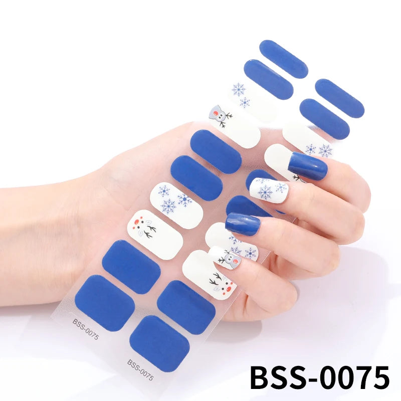 20/22tipsChristmas Semi Cured Nail Sticker UV Led Lamp Semi Cured Gel Design Nail Decals Waterproof Nail Stickers Nail Manicure