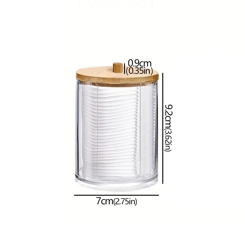Acrylic Storage Box Bathroom Jar Makeup Organizer Cotton Round Pad Holder Cotton Holder Dispenser with Bamboo Lid Clear Plastic