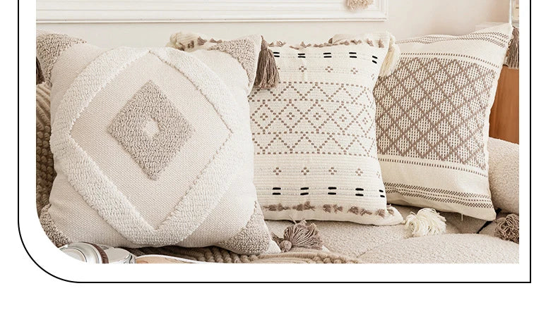 Battilo Luxury Pillow Cover with Tassels Soft Cotton Pillowcase Boho Decorative Throw Pillow for Living Room Sofa Cushion Cover