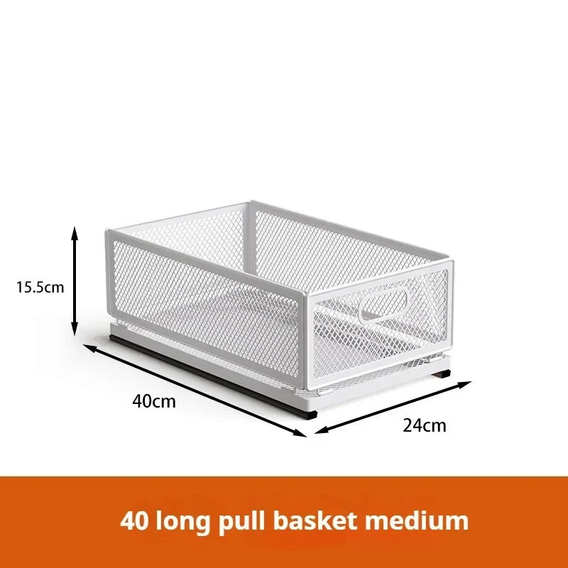 ZEXEF Kitchen Storage Box with Sliding Rail Pull-out Cabinet Storage Rack Spice Pantry Shelves Drawer Kitchen Organizer Basket