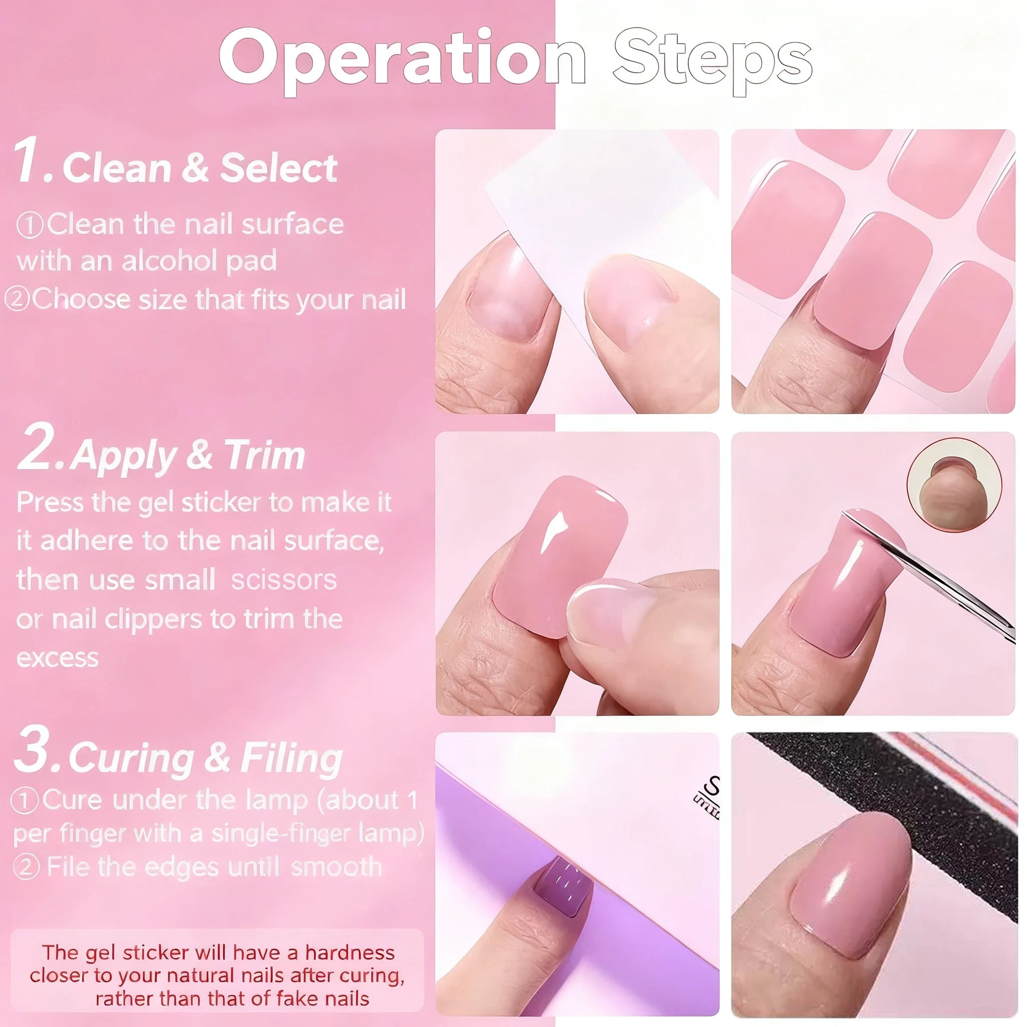 Semi-Cured Gel Nail Stickers Art Nail Decor Long-Lasting Solid Color Nail Strips UV Lamp Cured Manicure Gel Decal