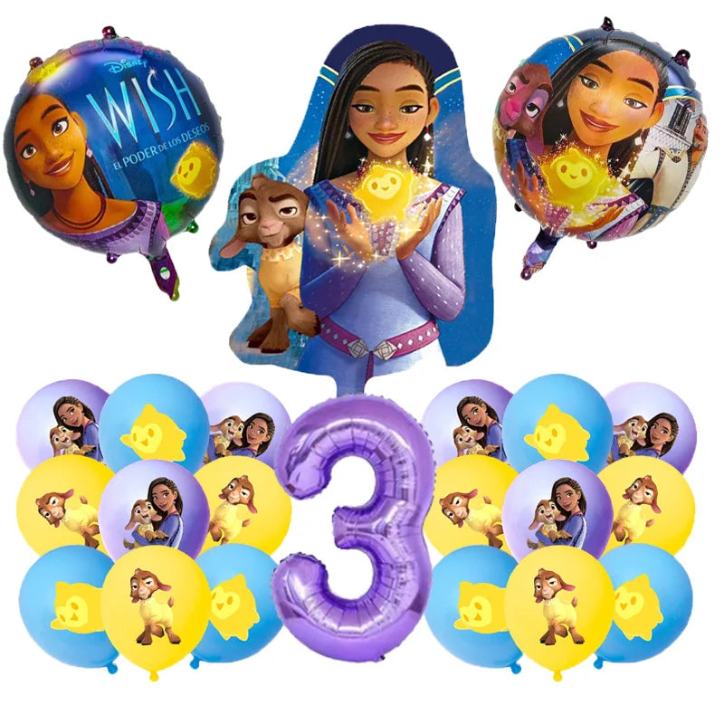 Cartoon Wish Birthday Party Decorations Asha Goat Balloons Disposable Tableware Plate Straw Napkin Princess Baby Shower Supplies
