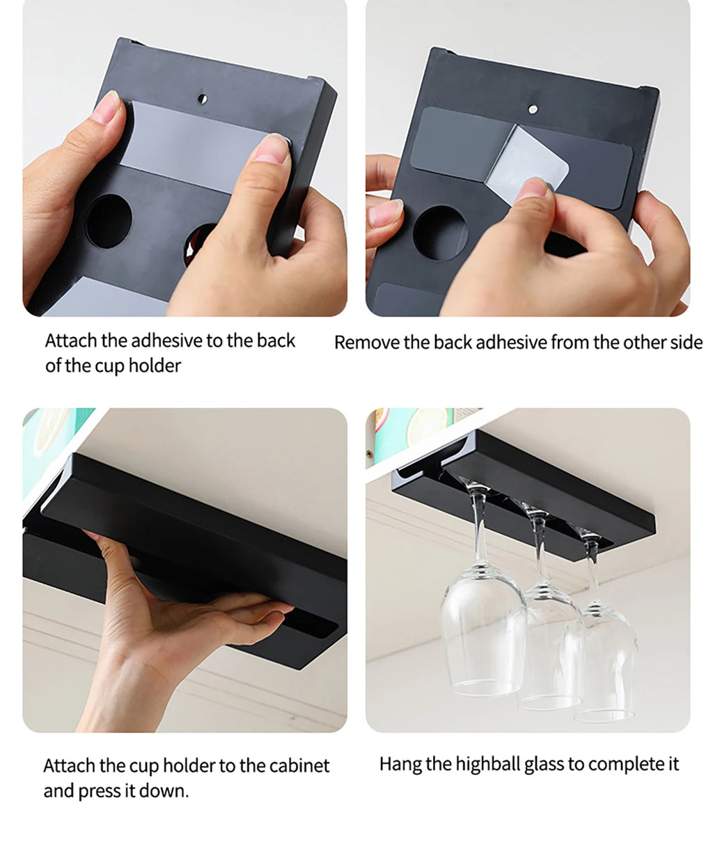 Kitchen Cabinet Free Punching Holder Wine Glass Rack Multi-Function Goblet Classification up Organizer Hanging Holder Shelf