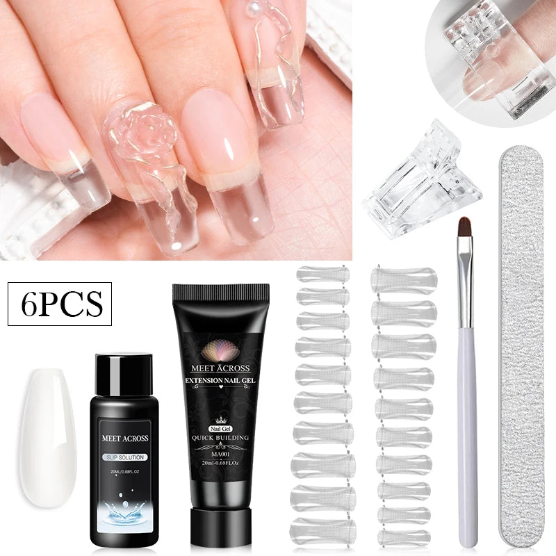 MEET ACROSS 20ML Nail Extension Gel Kit Quick Building Hard Gel Acrylic Crystal White Nude  Construction UV Gel Nail Polish Set