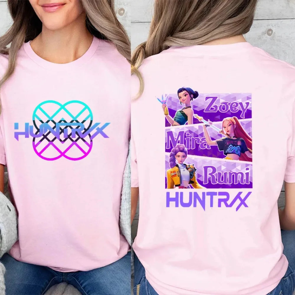 Kpop Demon Hunter HuntrX Print T-Shirts Korean Anime Tshirts Women Clothes Fashion Harajuku Kawaii T-shirt Women's Y2K Clothing