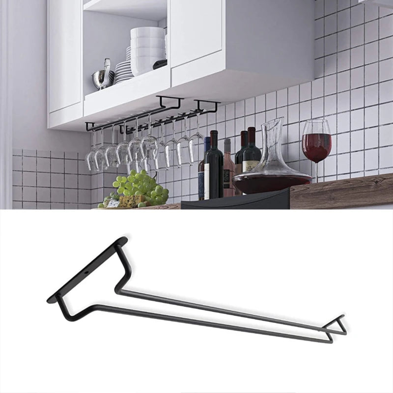 Large Stemware Wine Glass Hanger Rack Under Cabinet Kitchen Bar Storage Black 87HA