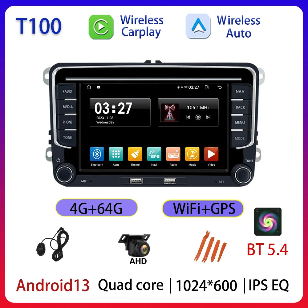 Android 13 7 inch Car Radio Multimedia Player For VW Golf 5 6/Polo 6R Carplay GPS BT WIFI Wireless CarPlay Android Auto
