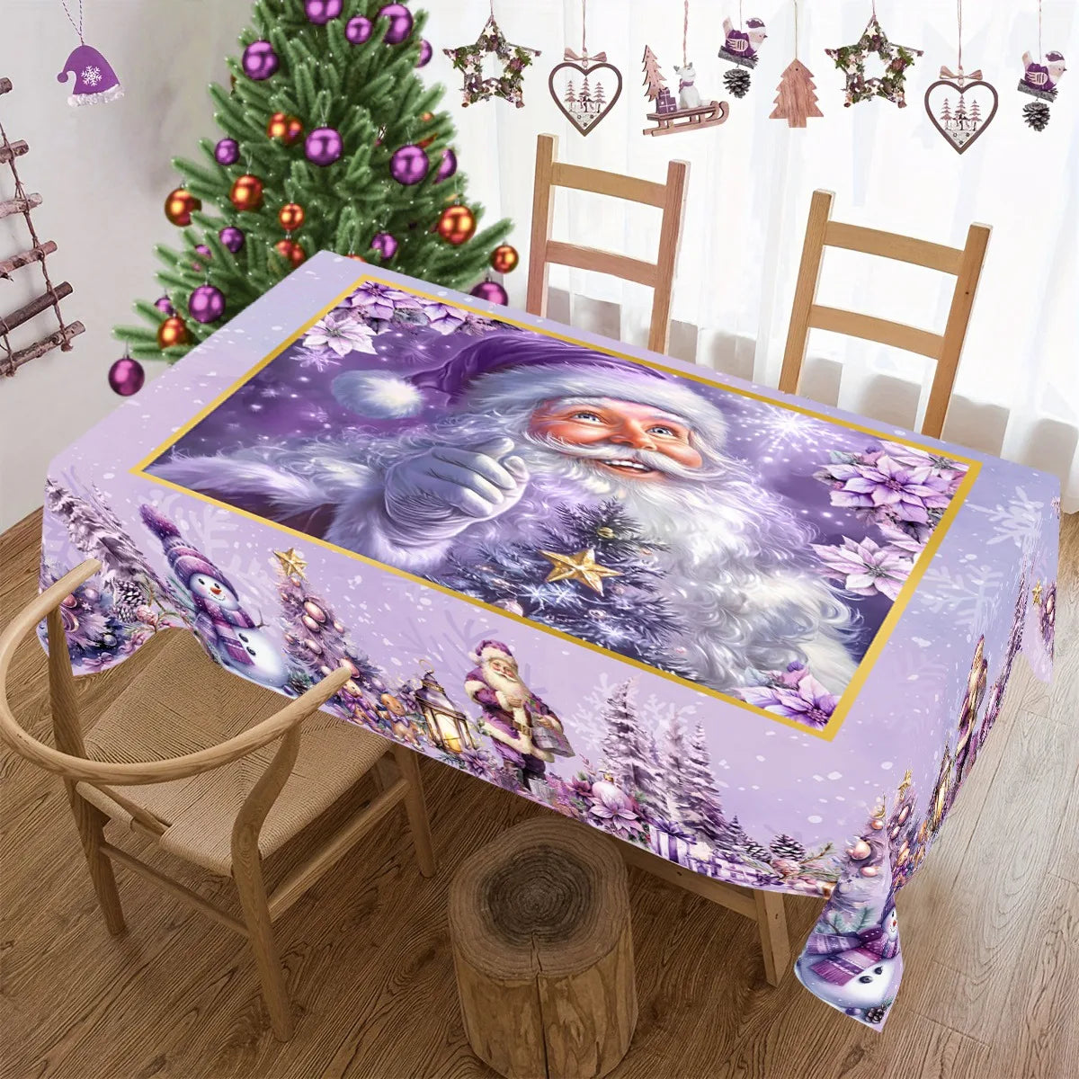 Purple Christmas Tablecloth Santa Claus Table Cover Christmas Party Table Decorations for Home Kitchen 2025 Xmas Gifts Navidad