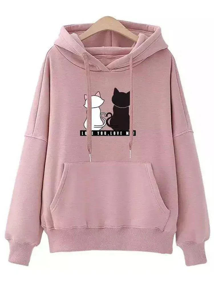 2023 Streetwear Hoodies Women Sweatshirt Autumn Spring Long Sleeve Harajuku Cat Print Sweatshirts Casual Pullover sudadera mujer