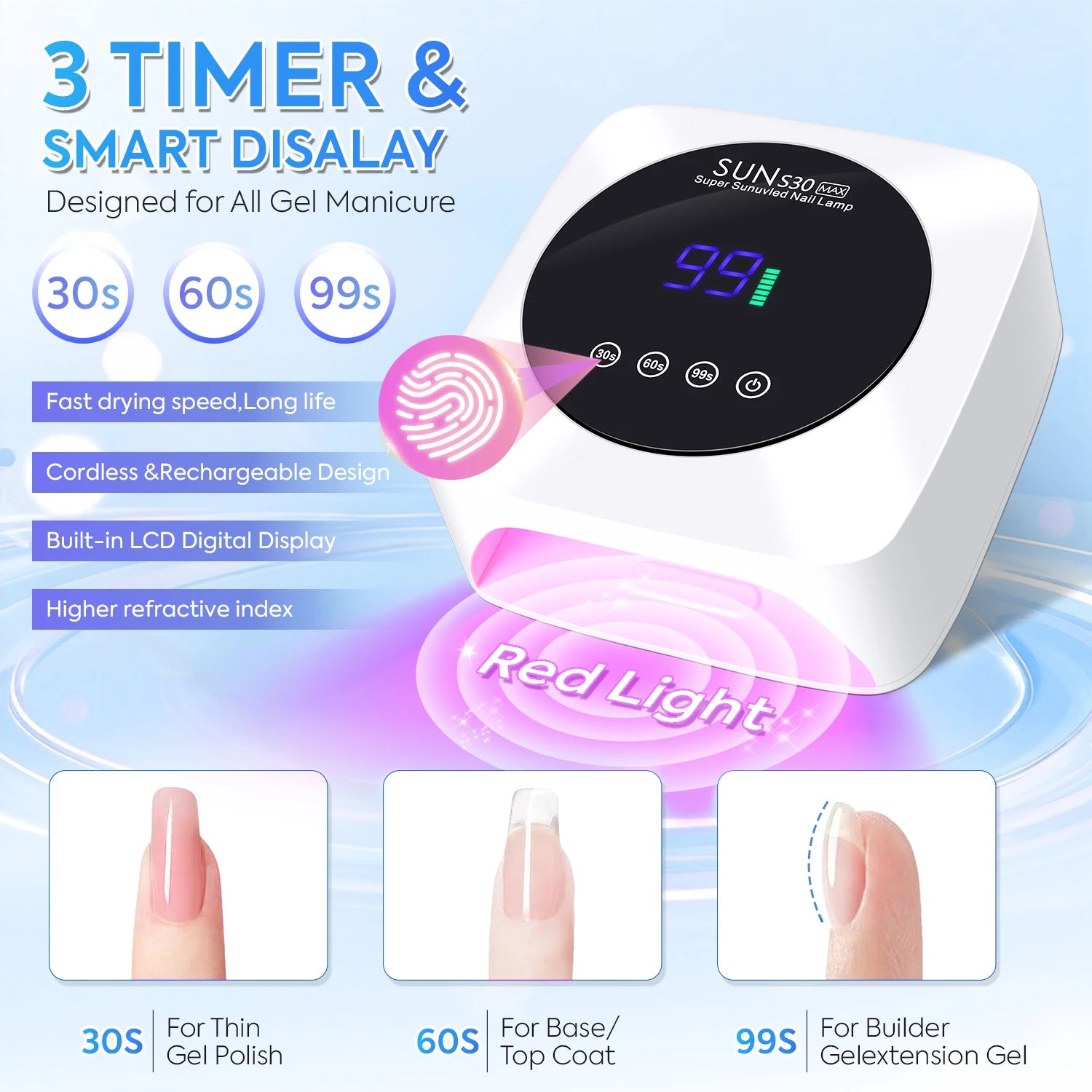 Rechargeable Nail Dryer 57 LED Nail Lamp UV Gel Nail Polish Curing Nail Lamp With Smart Sensor Manicure Salon Tool