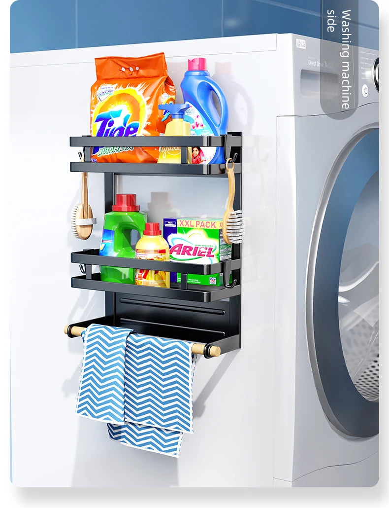 2-3Layer Magnetic Refrigerator Organizer Kitchen Storage Shelf Adhesive Towel Holder Side Mount Rack Home Kitchen Organization