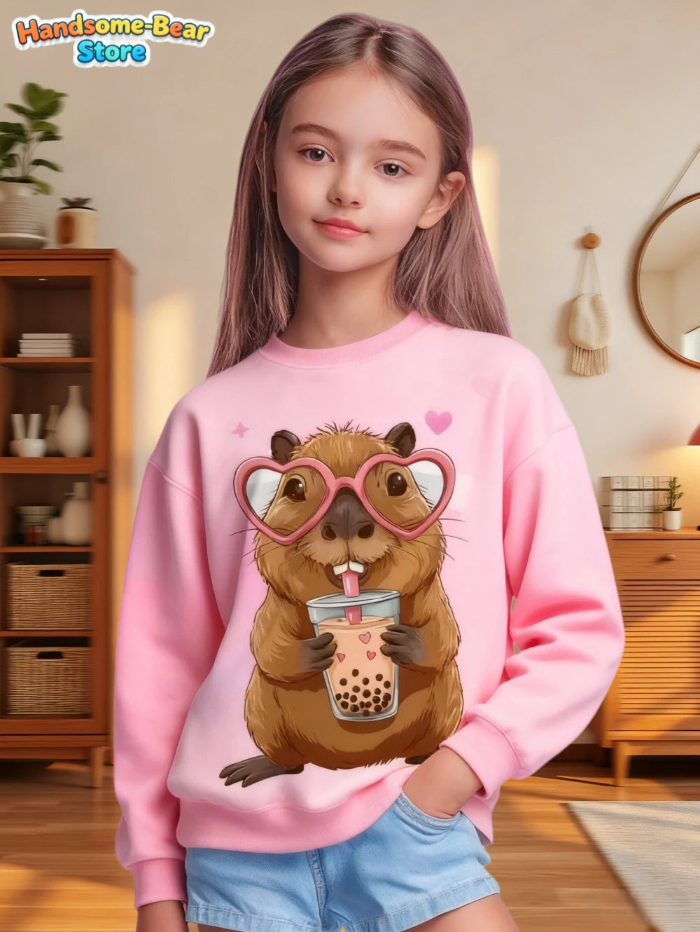 Capybara Sweatshirts Kawaii Cartoon Graphic Kids Hoodie Harajuku Girl Tops Fashion Cute Animals Long Sleeves Children's Clothing