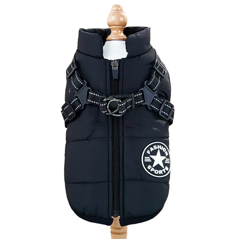 Winter Warm Pet Dog Jacket with Harness Waterproof Dog Coat Vest for Small Medium Chihuahua French Bulldog Outdoor Dog Clothes