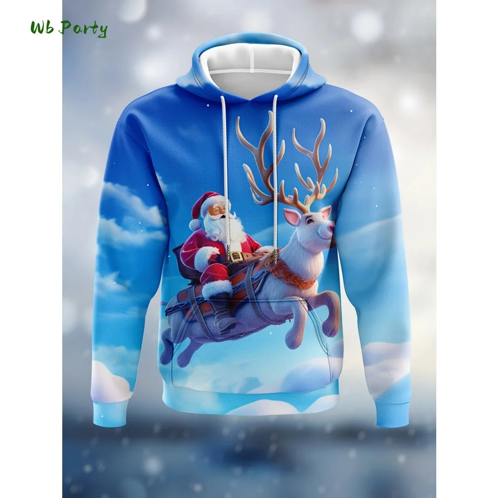 Fashion Men's Hooded Hoodies 3D Prints Christmas Theme Sweatshirt Drawstring Sportwear Long Sleeve Tops Casual Men's Sweatshirt
