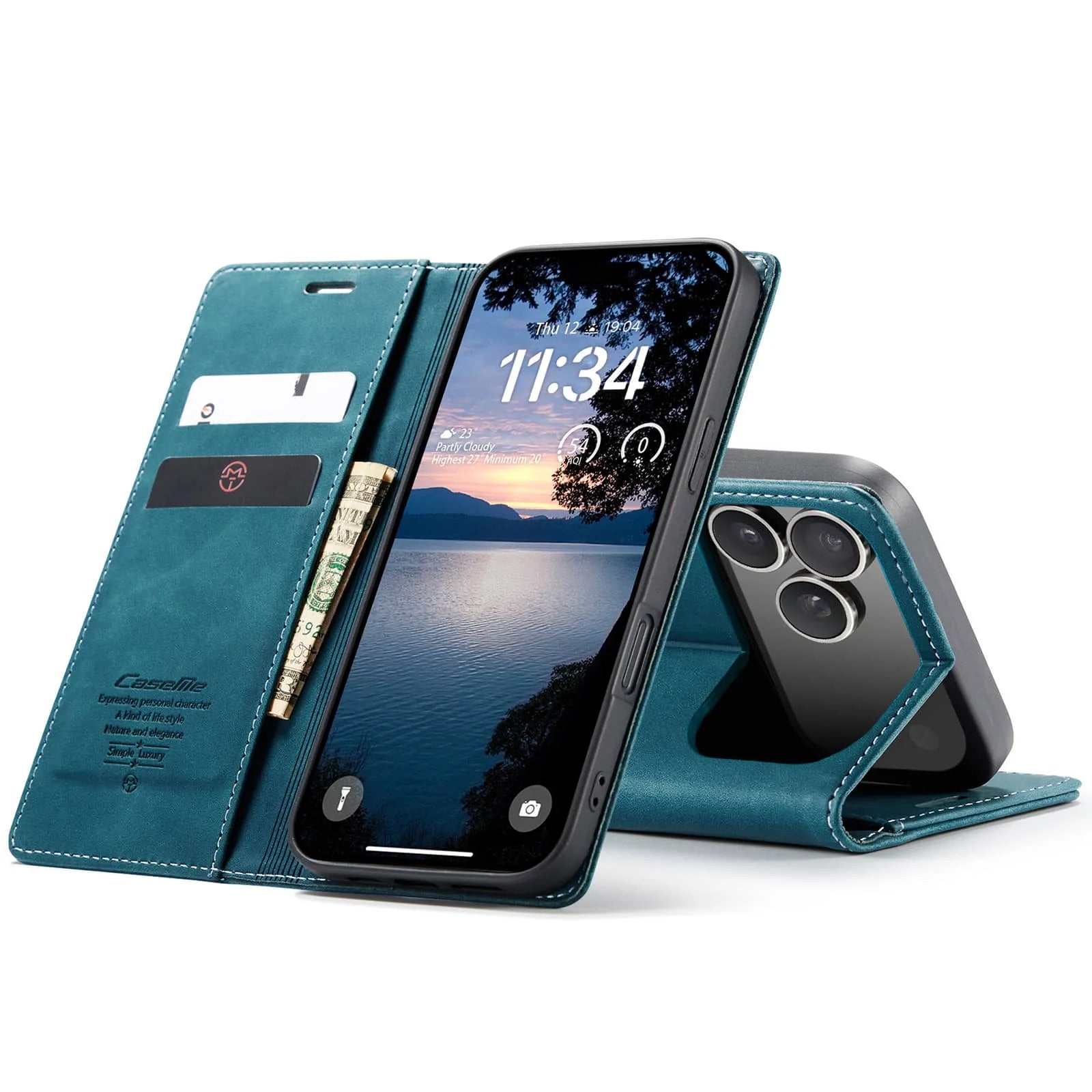 Leather Flip Wallet Case for iPhone 17/17 Pro/17 Pro Max/Air, Magnetic Folio Cover with Card Holder, Shockproof TPU Kickstand