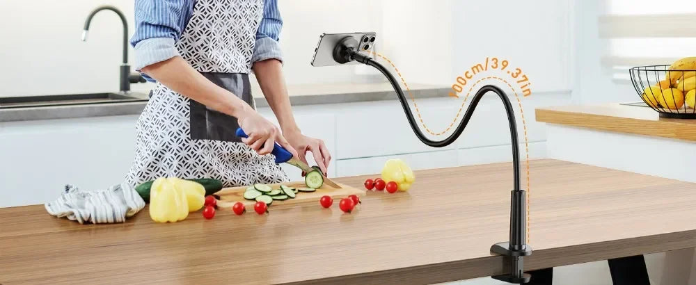 Magnetic Mobile Phone Stand Gooseneck Office Home 360° Rotation Bed Table Foldable Holder with Metal Rings for iPhone 16 15 14