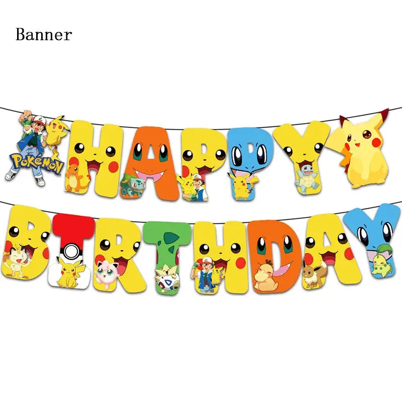 Pokemon Theme Birthday Party Decoration Supplies Cartoon Pokemon Go Tableware Cups Plates Pikachu Balloon For Baby Shower Favors