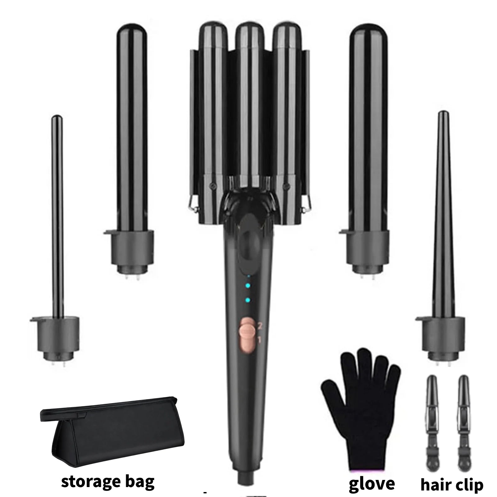 5 in 1 Hair Curlers Set with Curling Brush, 0.35”-1.25” Hair Curler Wand for Hairstyle and Heat Resistant Gloves and Hair Clip
