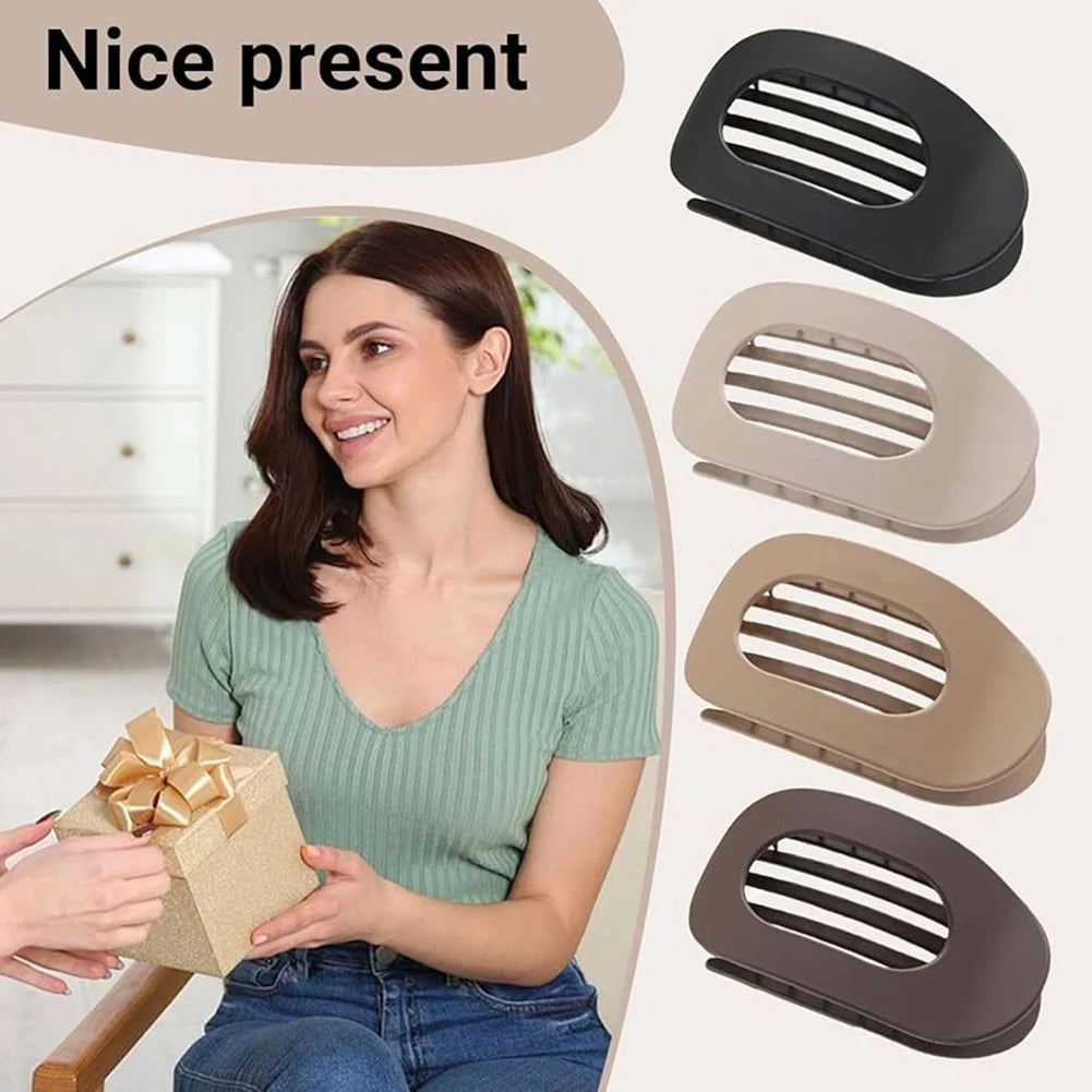 4 PCS Flat Hair Clips, Round Lay Down Hair Claw Clips for Women Girls, Comfortable Curved Flat Clips for Thick Thin Hair