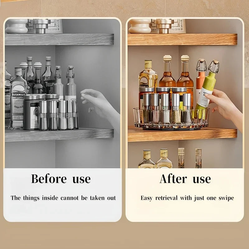 360 Rotating Tray Spice Rack Pantry Cabinet Turntable With Base Storage Bin Kitchen Organizer For Seasoning Cosmetic Storage Box