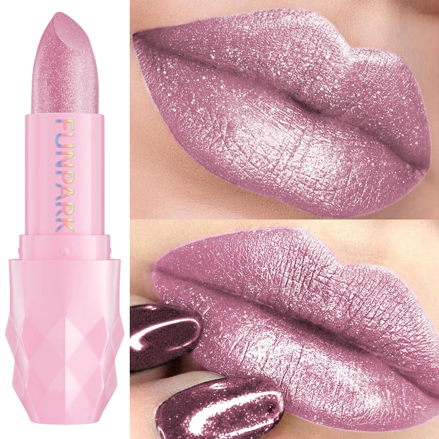 3 colors glitter shiny metallic lipstick pearlescent high pigmented lip tint waterproof lip senior lip makeup gitfs lip glaze