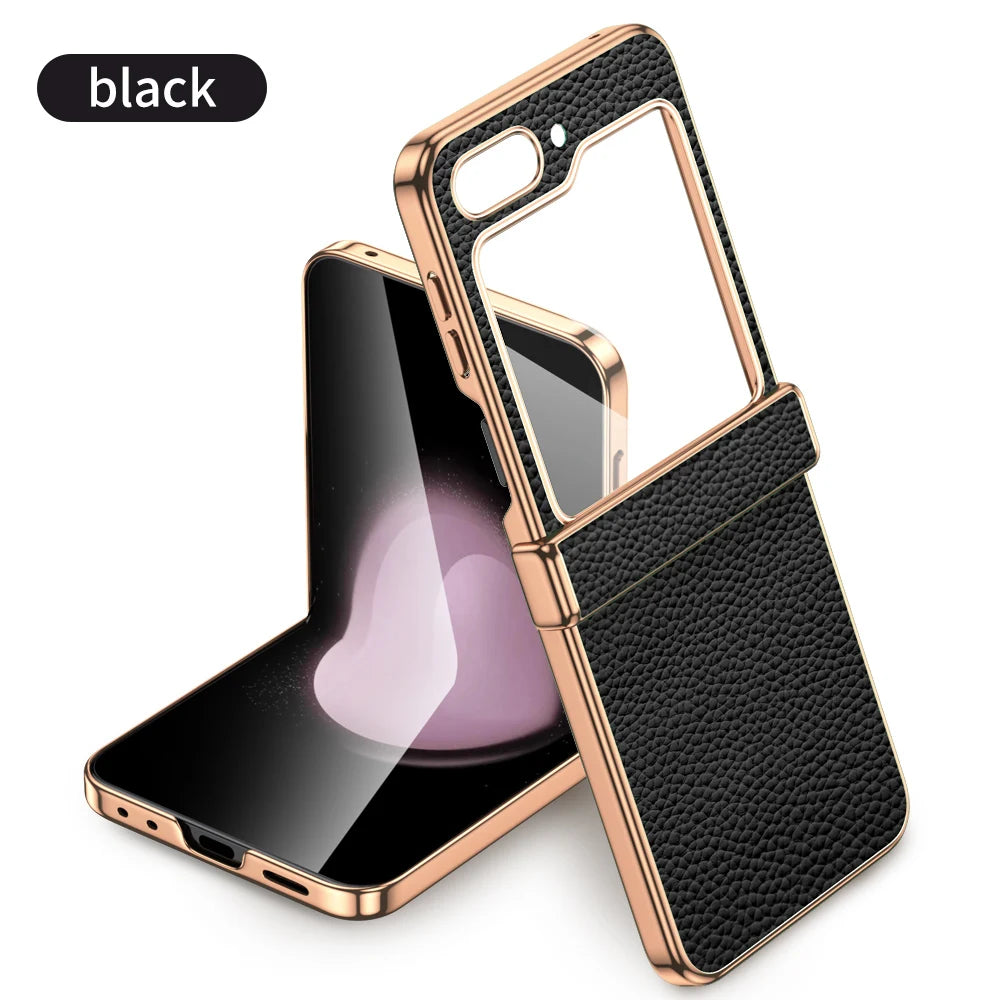 LANGSIDI Brand For samsung Galaxy Z flip 7 FE 6 5 flip7 Luxury Genuine Leather Hinge Protection Case Ultra-Thin Shockproof cover
