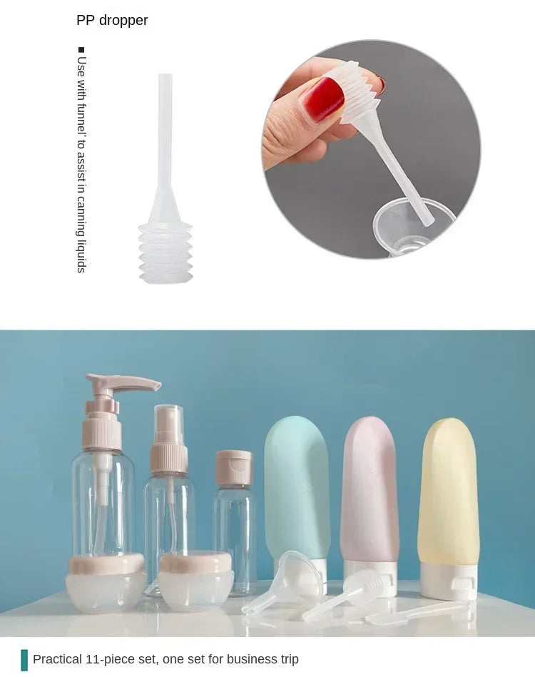 11pcs Travel Refillable Bottle Portable Silicone Empty Sub-bottling Tool Liquid Container Spray Lotion Shampoo Shower Perfume