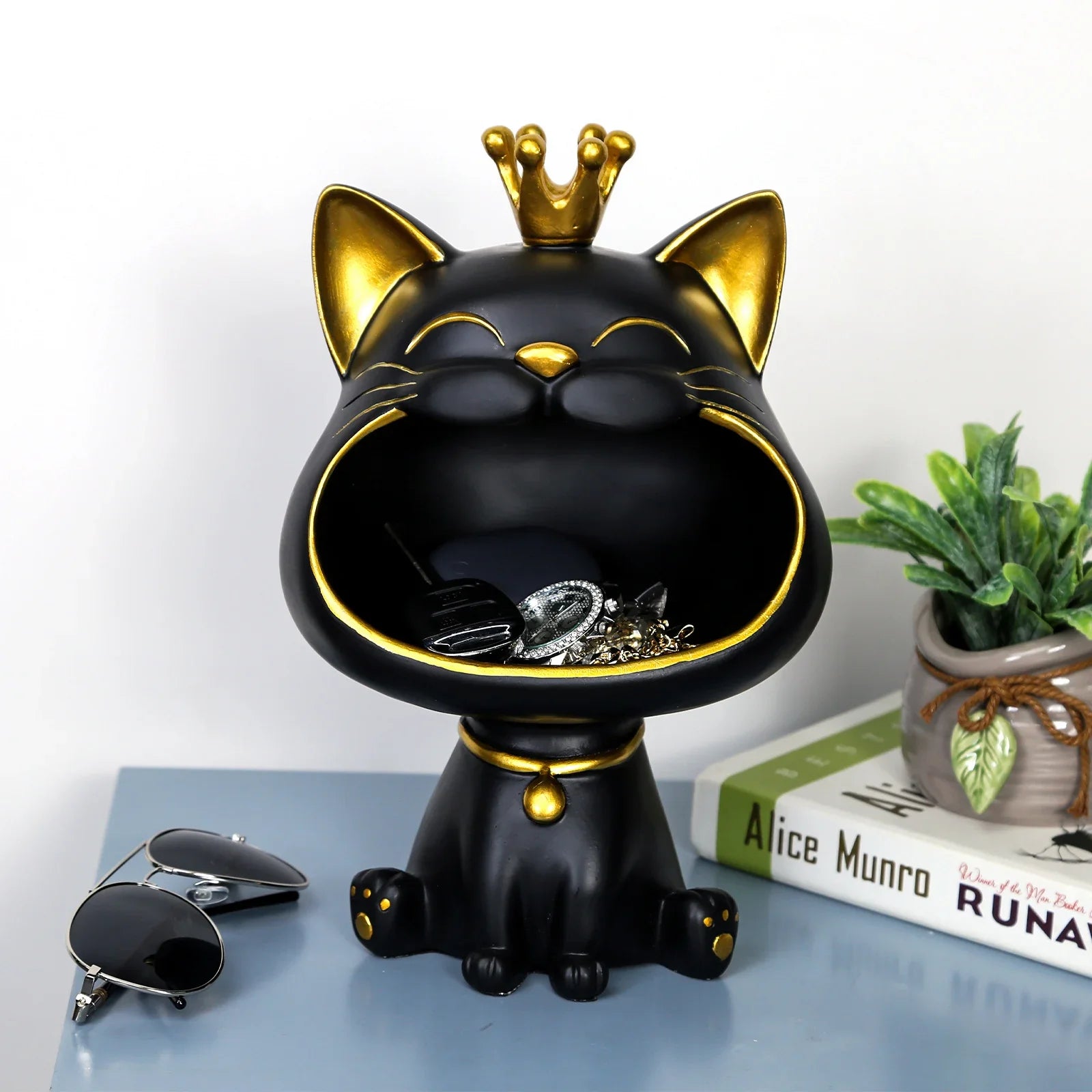 2024 NEW Fortune Crown Big Mouth Cat Entrance Key Storage Tray Decorative Ornament, Light Luxury Housewarming Gift Sculpture