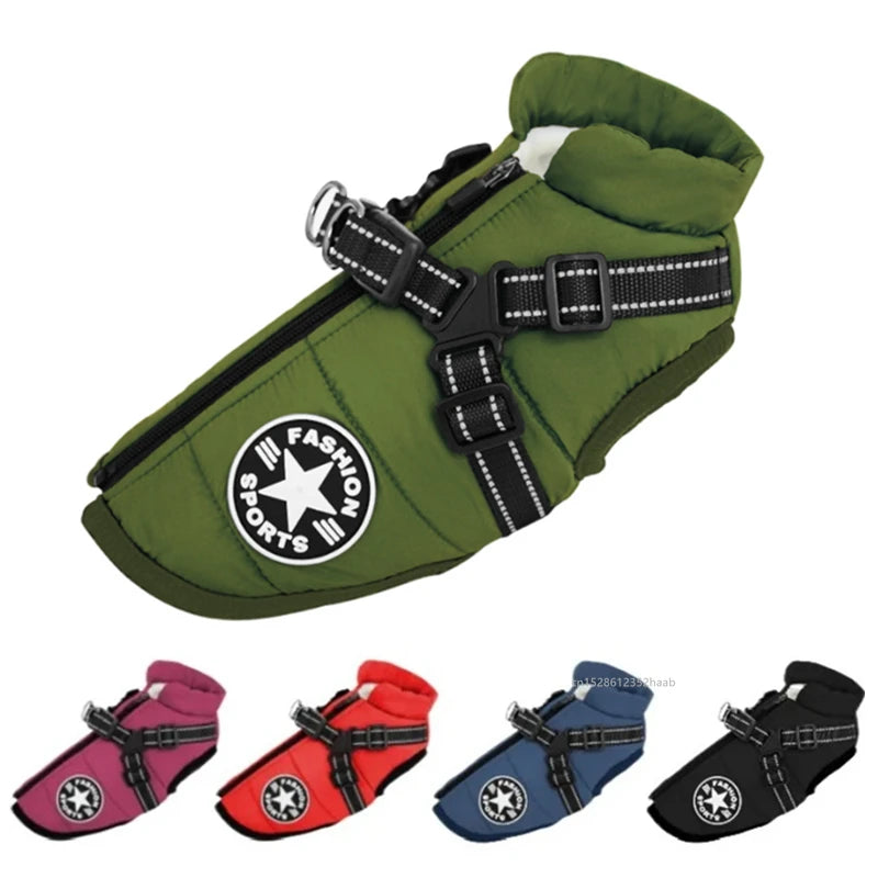 Winter Warm Pet Dog Jacket with Harness Waterproof Dog Coat Vest for Small Medium Chihuahua French Bulldog Outdoor Dog Clothes