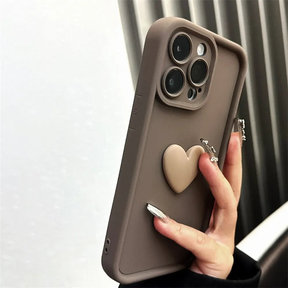 Luxury Cute 3D Love Heart Silicone Phone Case For iPhone 17Air 17 16 15 13 12 11 14 Pro Max X XR XS Shockproof Candy Back Cover