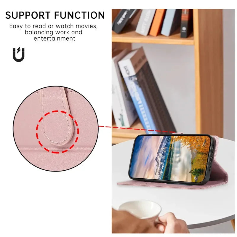 Luxury Leather Wallet Phone Case for iPhone 17 Air 16 15 14 Pro Max 16E 13 12 Mini 11 XS XR Max SE 8 7 Plus Flip Stand Cover