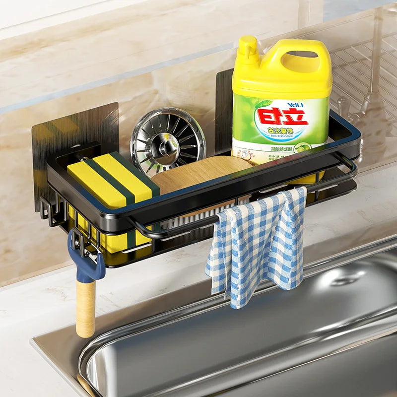 Wallmounted Kitchen Shelf Household Spice Rack Rags Detergent Storage Drainage Rack No Hole Installation Kitchen StorageShelf