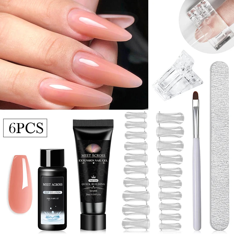 MEET ACROSS 20ML Nail Extension Gel Kit Quick Building Hard Gel Acrylic Crystal White Nude  Construction UV Gel Nail Polish Set