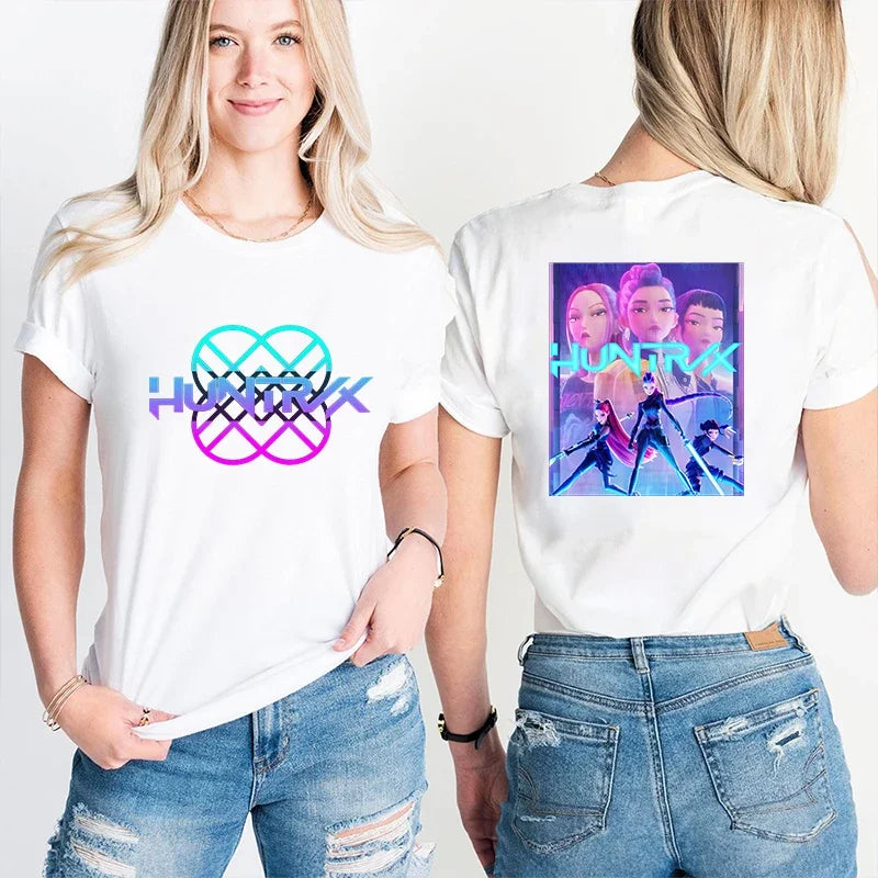 Kpop Demon Hunter HuntrX Print T-Shirts Korean Anime Tshirts Women Clothes Fashion Harajuku Kawaii T-shirt Women's Y2K Clothing