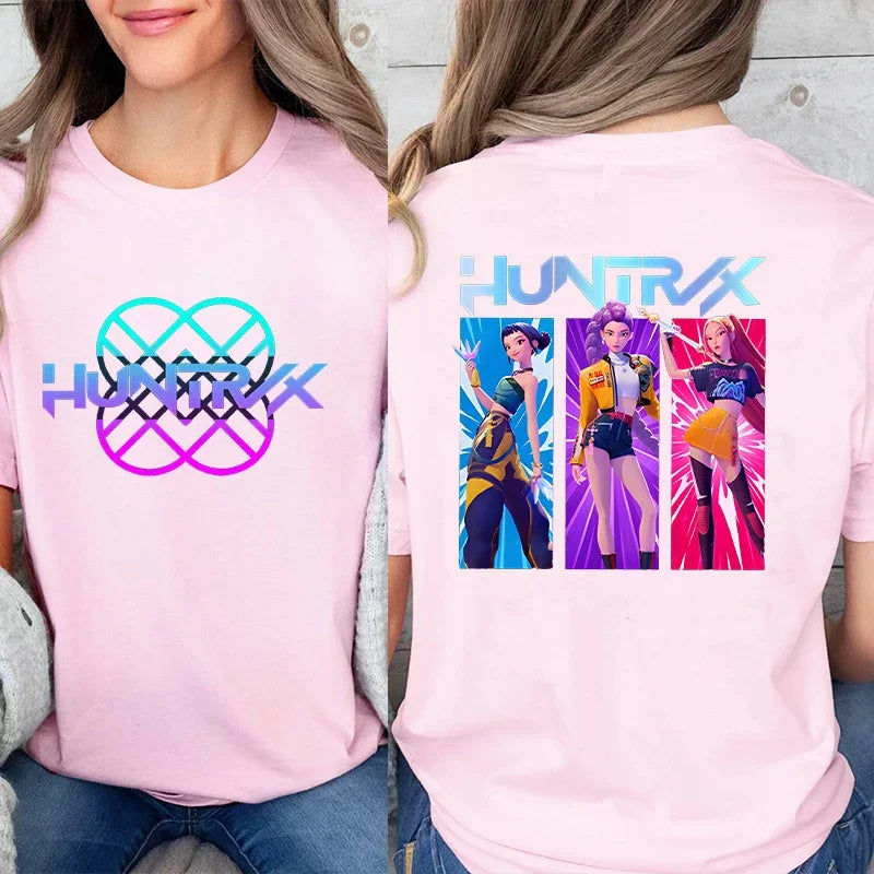 Kpop Demon Hunter HuntrX Print T-Shirts Korean Anime Tshirts Women Clothes Fashion Harajuku Kawaii T-shirt Women's Y2K Clothing