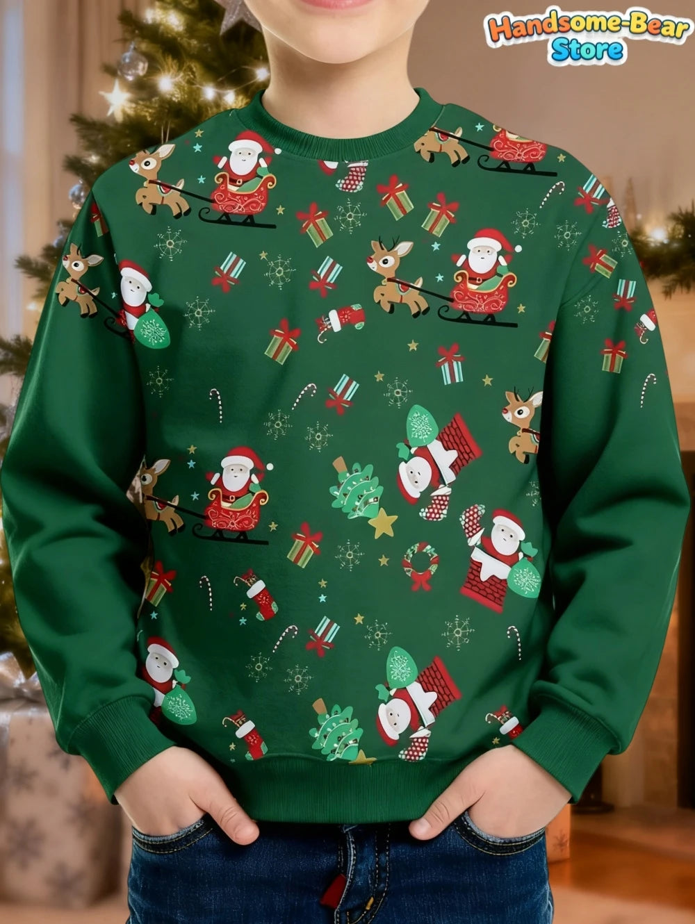 Children's Hoodies Santa Claus Christmas Print Girl Clothes Cute Cartoon Pullover Sweatshirt Casual Loose Children's Clothing